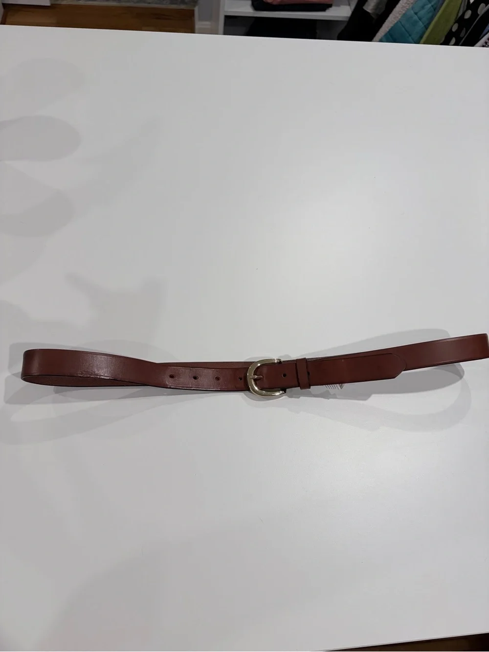 J. Crew Chestnut Leather Belt with Gold Curved Buckle
